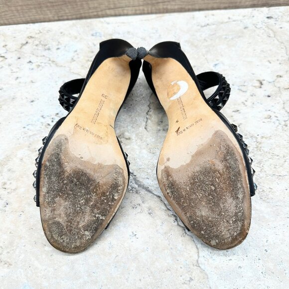 Manolo Blahnik Black Studded Leather Heels Sandals Womens Ankle Strap Size 39 - Picture 11 of 12